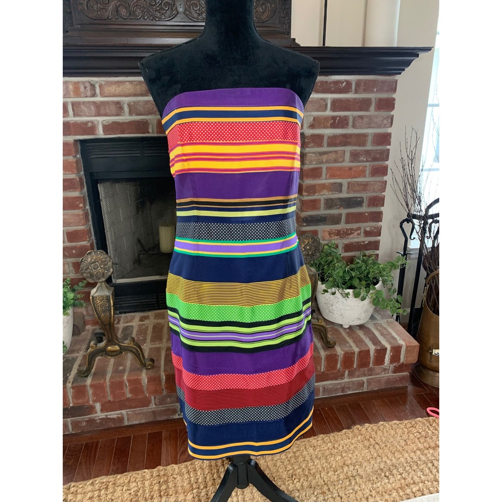 J. McLaughlin Womens Strapless Multi-Color Striped Polka Dot Sheath Dress Size 8